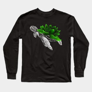 Detailed Sea Turtle with Neon Lotus Flower as Shell Long Sleeve T-Shirt